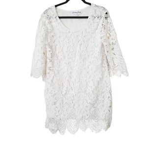 Pretty Angel‎ White Lace 3/4 Sleeve Dress Women Medium Boho Romantic Feminine